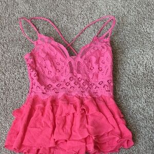 Pink Lace Ruffle Camisole